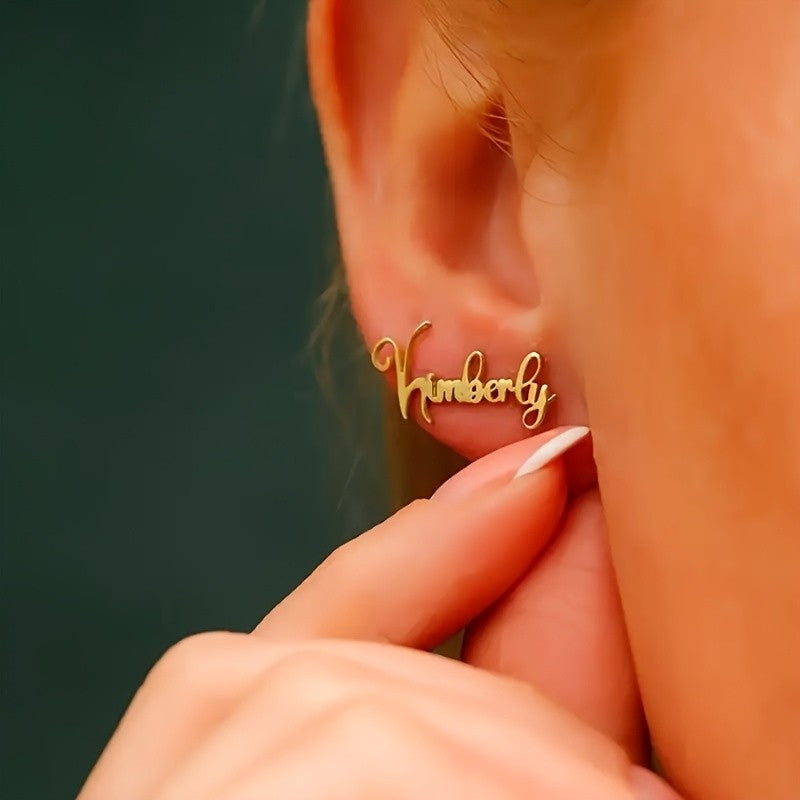 18k Dainty Custom Name Script Earrings
