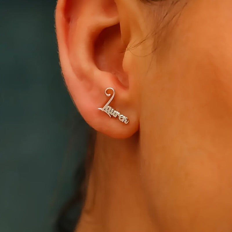 18k Dainty Custom Name Script Earrings