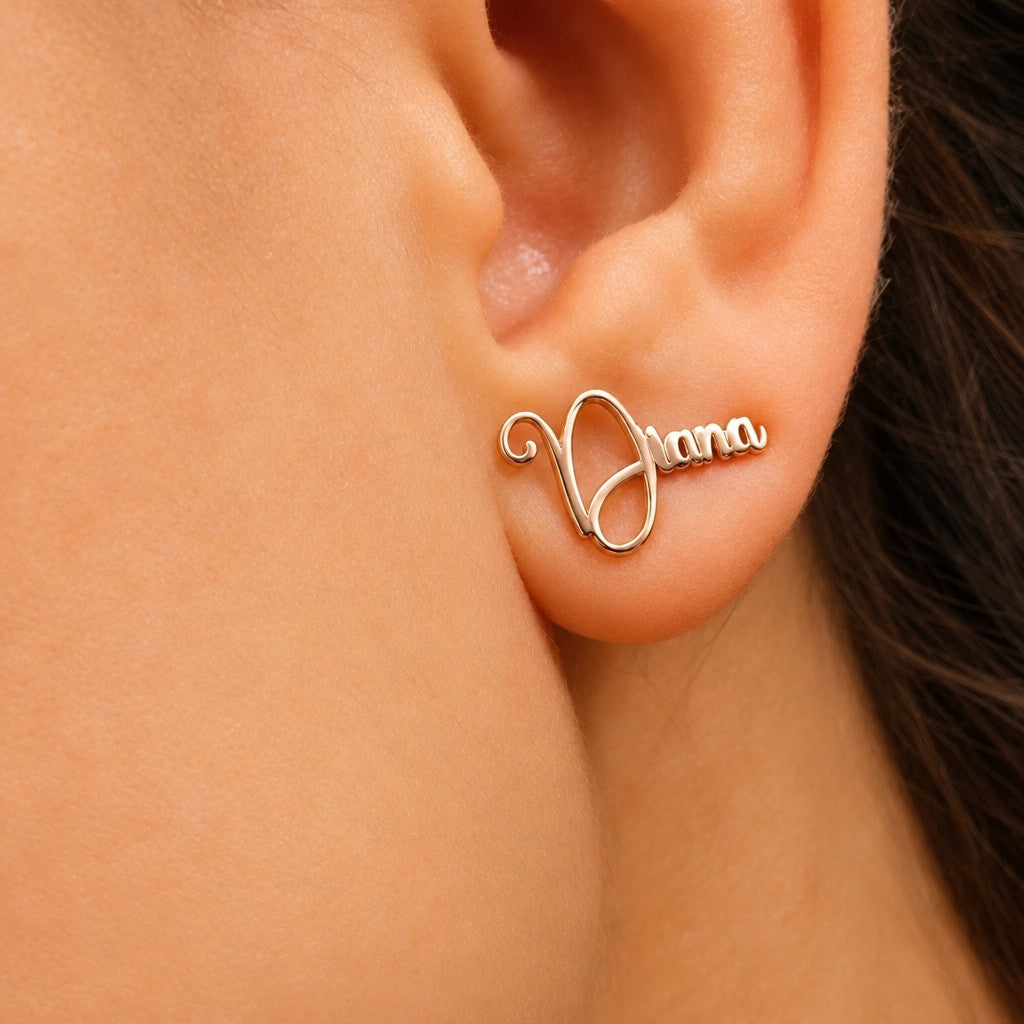 18k Dainty Custom Name Script Earrings
