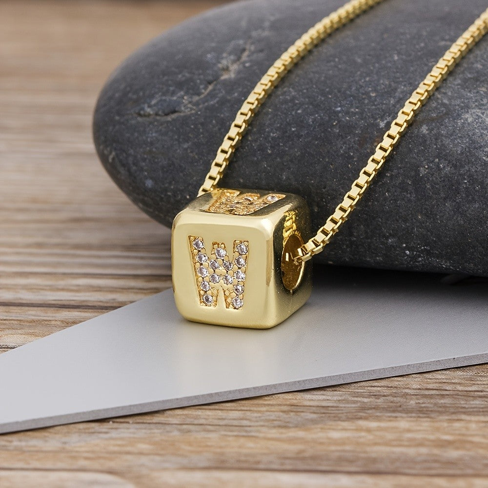 18k Classy Cube Initial Necklace