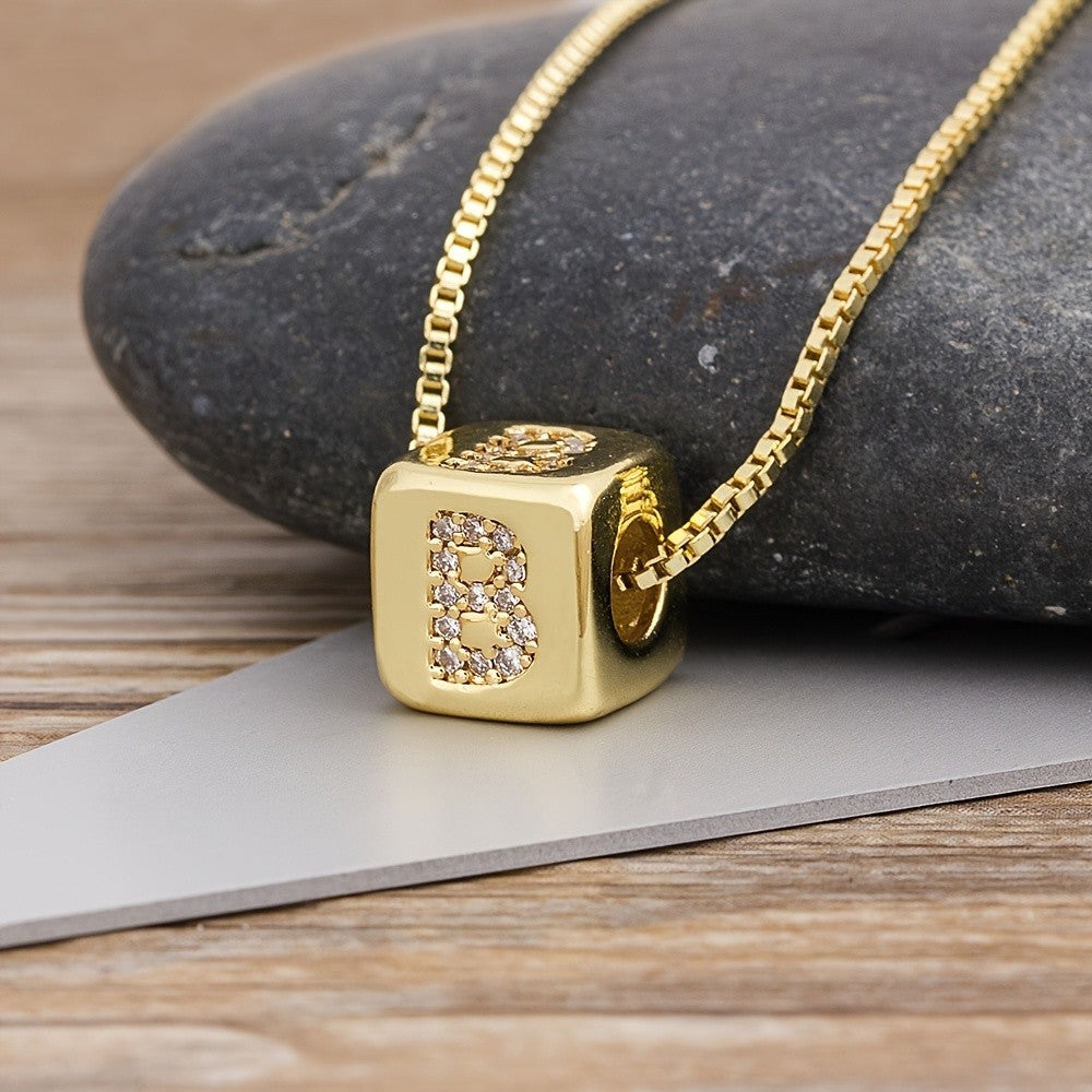 18k Classy Cube Initial Necklace
