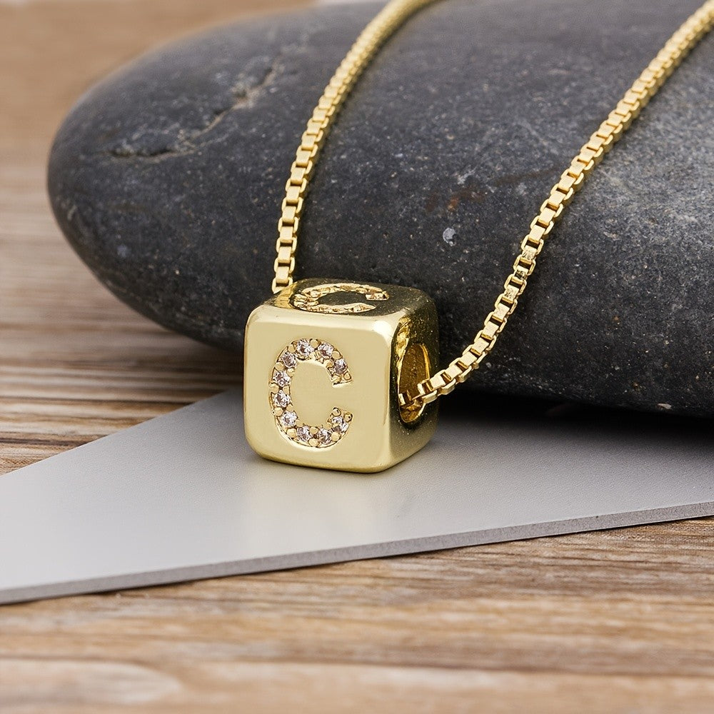 18k Classy Cube Initial Necklace