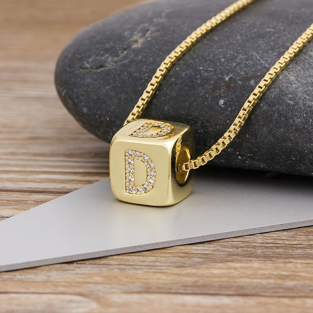18k Classy Cube Initial Necklace