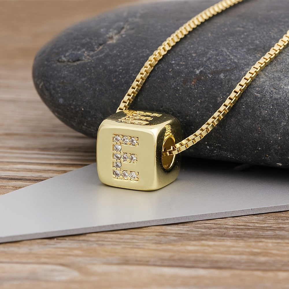 18k Classy Cube Initial Necklace