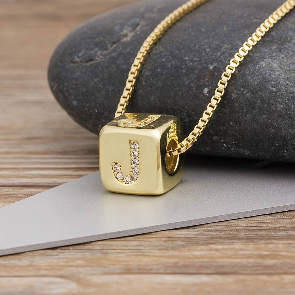 18k Classy Cube Initial Necklace