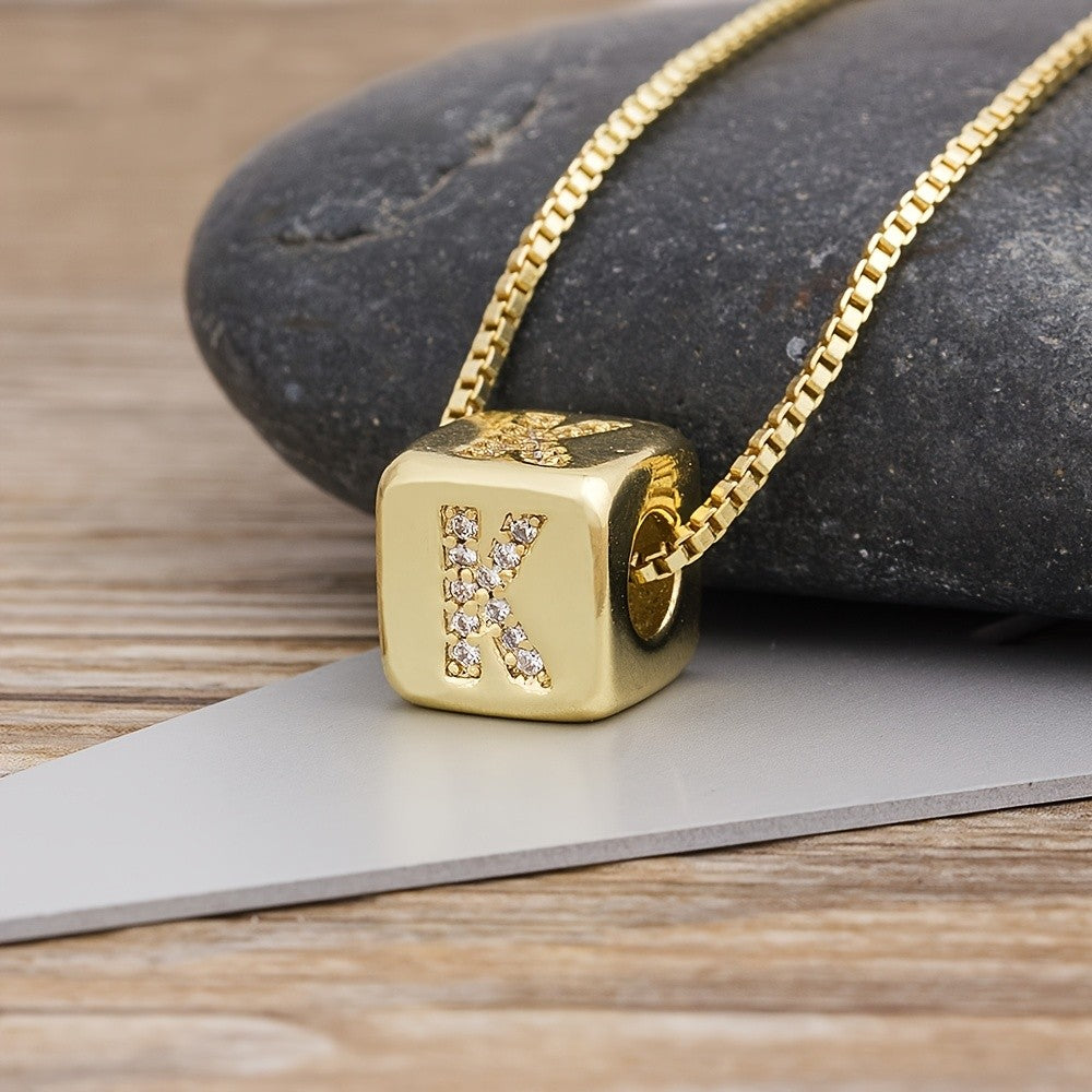 18k Classy Cube Initial Necklace