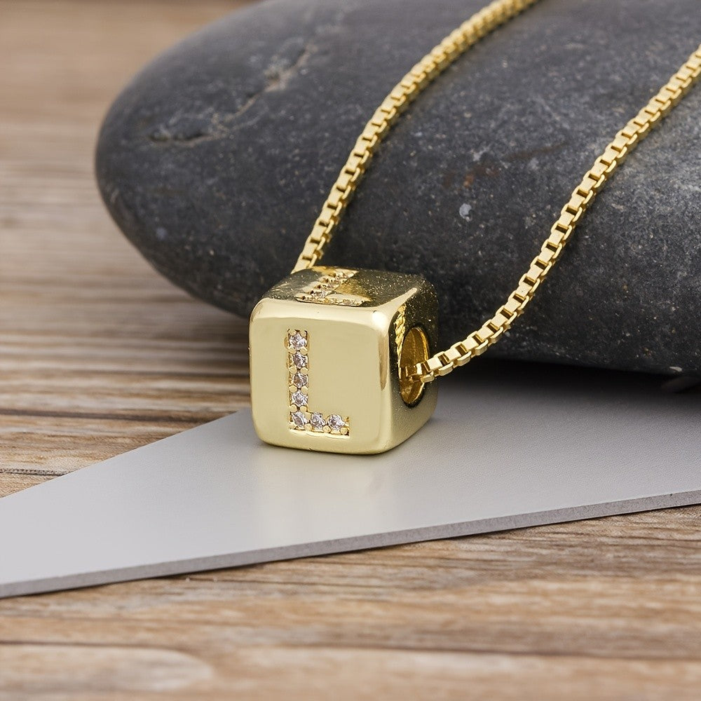 18k Classy Cube Initial Necklace