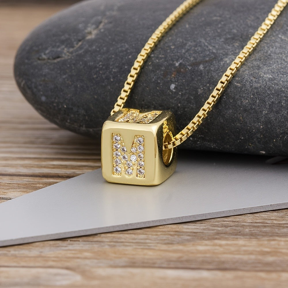 18k Classy Cube Initial Necklace