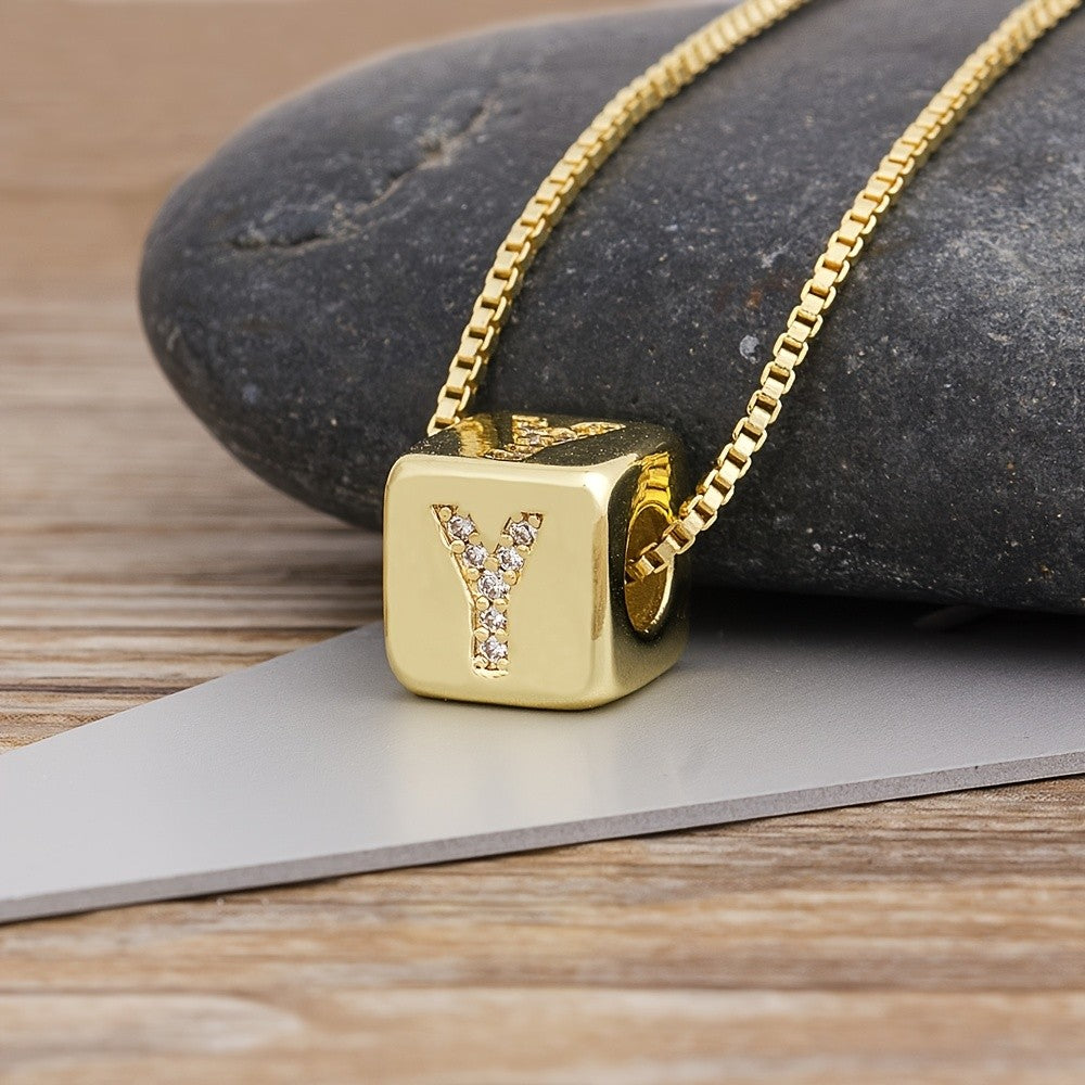 18k Classy Cube Initial Necklace