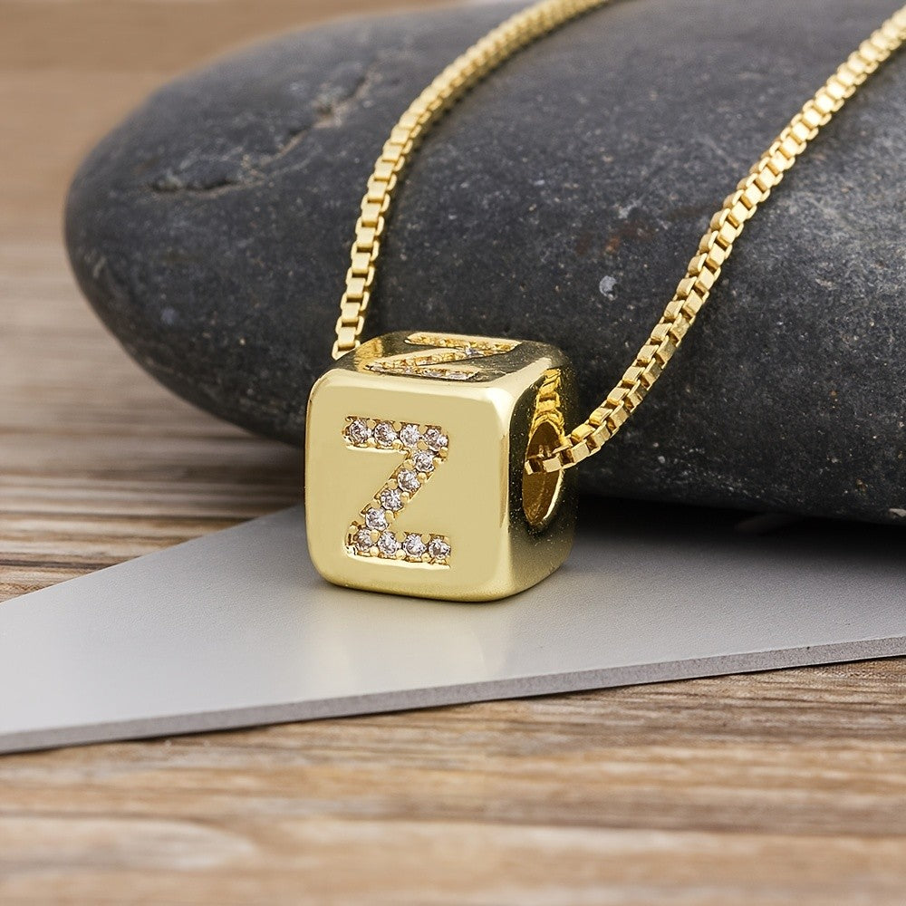 18k Classy Cube Initial Necklace