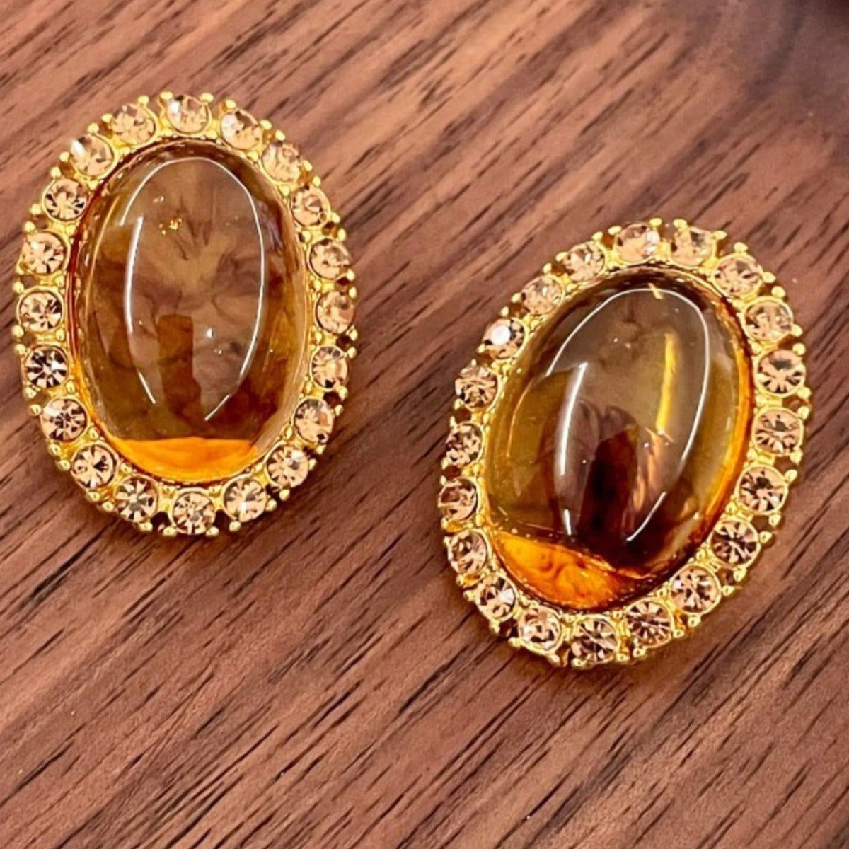 14k Vintage Marbled Amber Oval Earrings