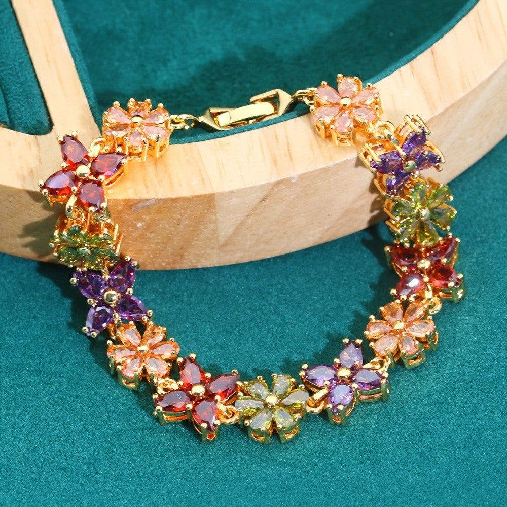 Boho Multicolor Floral Link Bracelet
