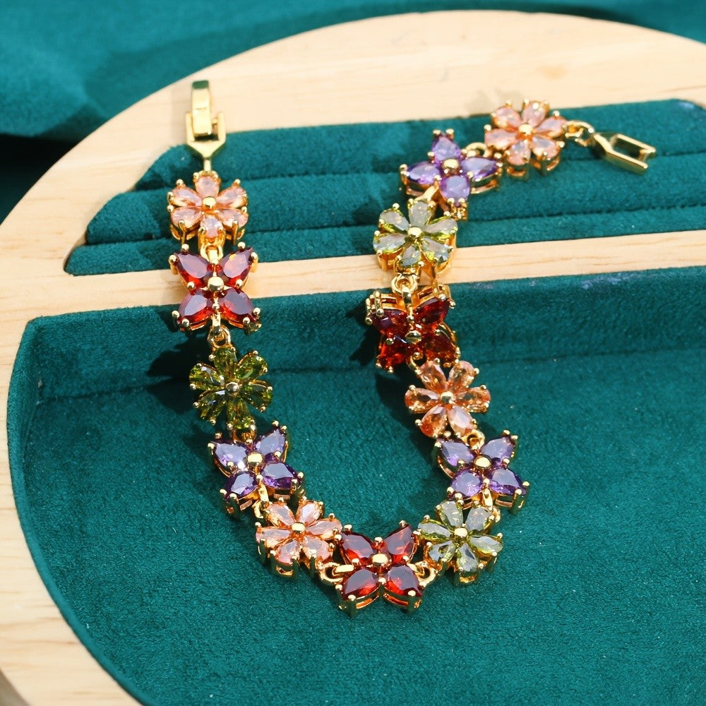 Boho Multicolor Floral Link Bracelet