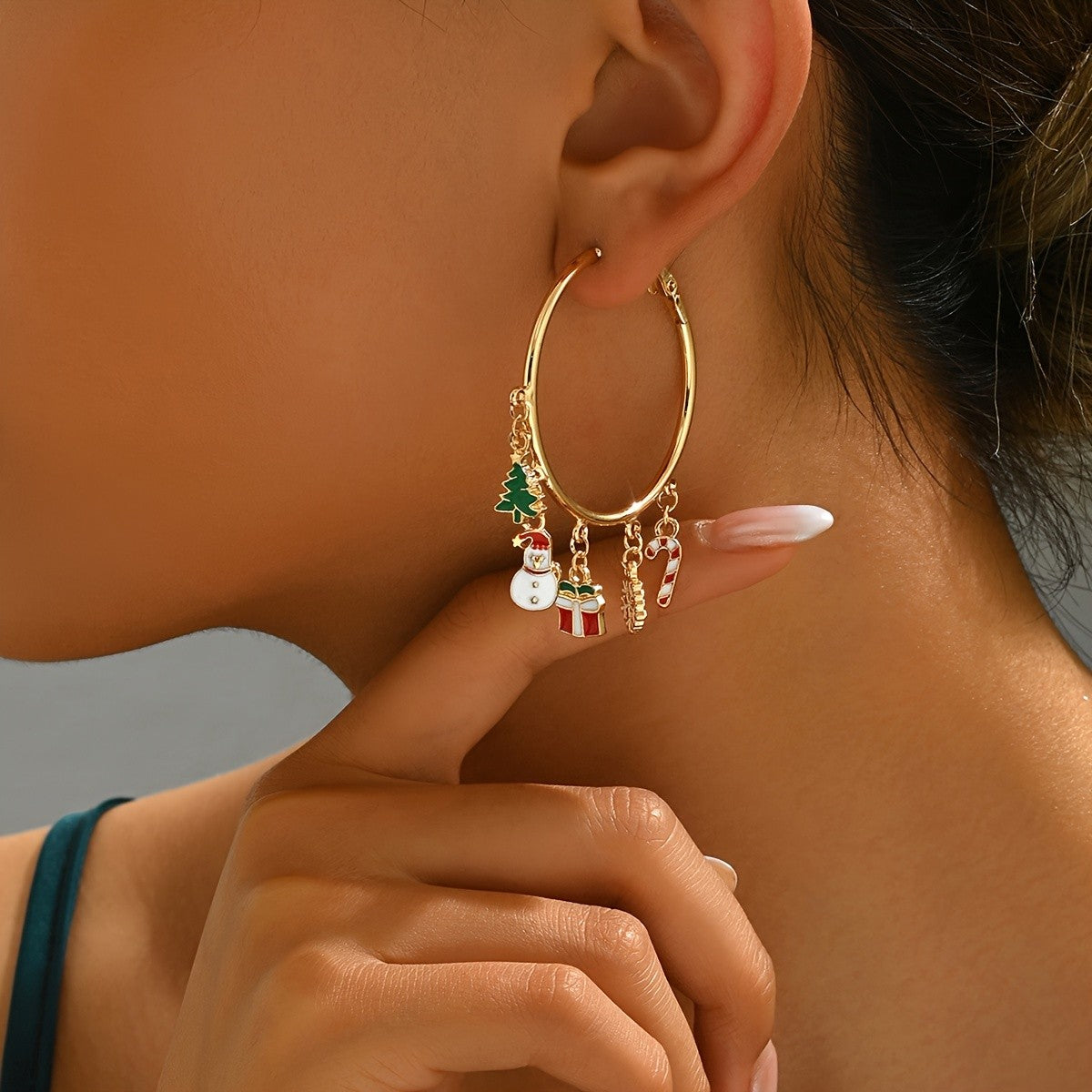 Elegant Christmas Charm Hoop Earrings