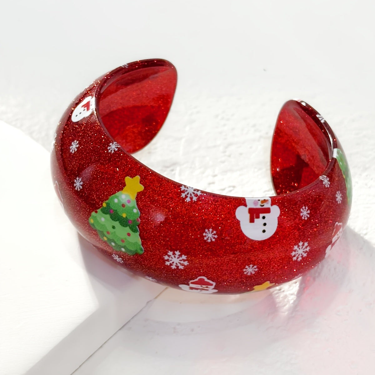 Festive Red Glitter Christmas Cuff Bracelet