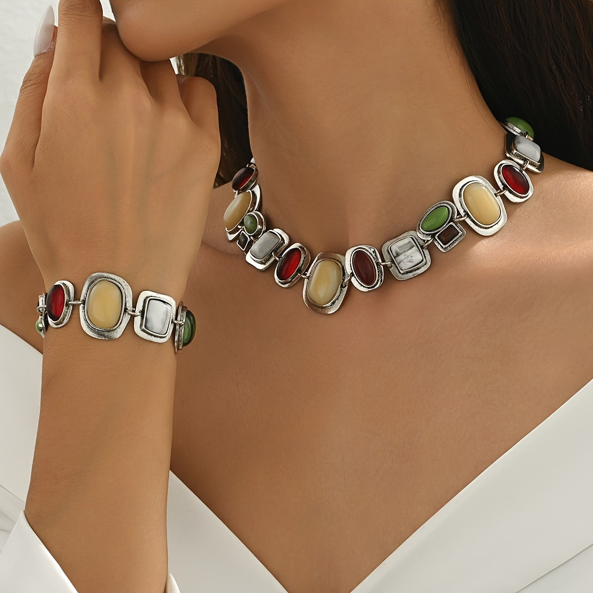 Boho Multicolor Geometric Necklace Set