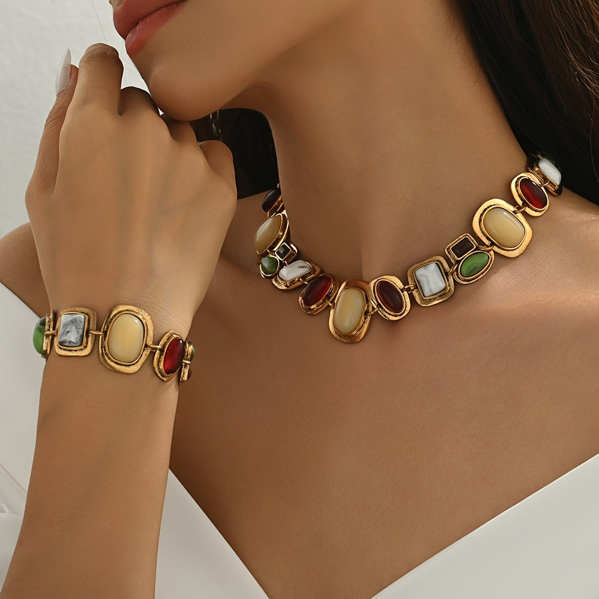 Boho Multicolor Geometric Necklace Set