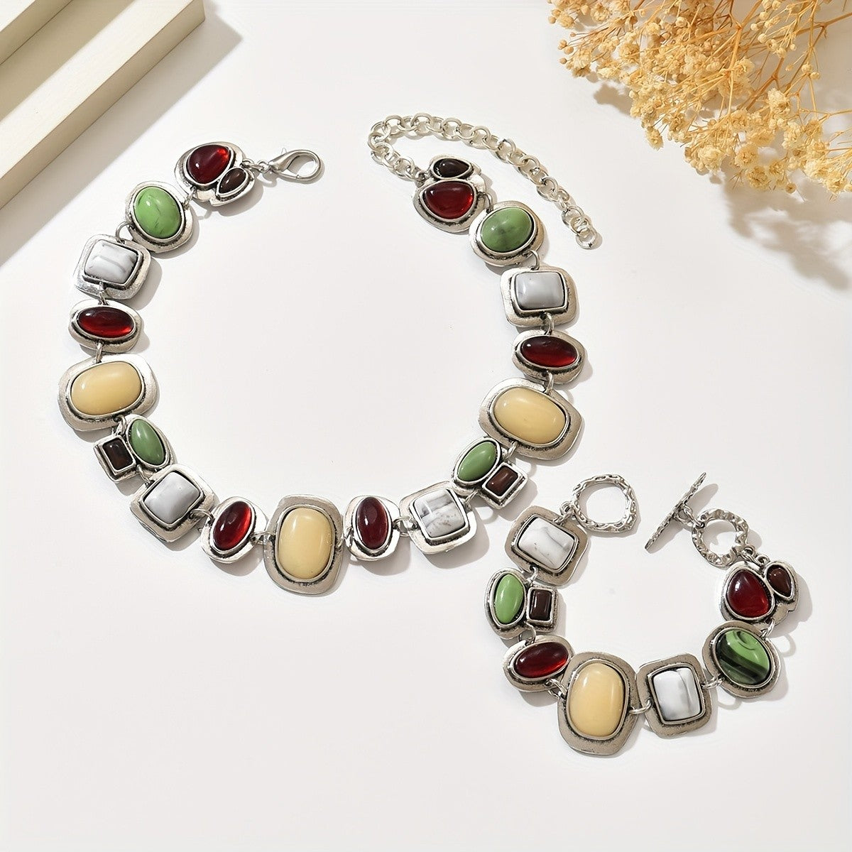 Boho Multicolor Geometric Necklace Set