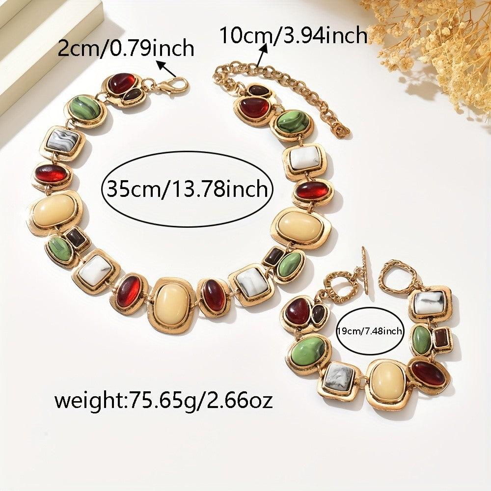 Boho Multicolor Geometric Necklace Set