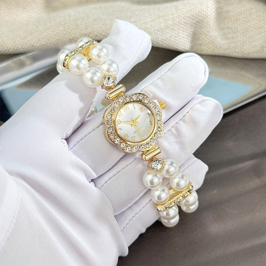 Elegant Vintage Pearl Zircon Watch