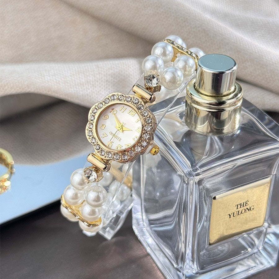 Elegant Vintage Pearl Zircon Watch