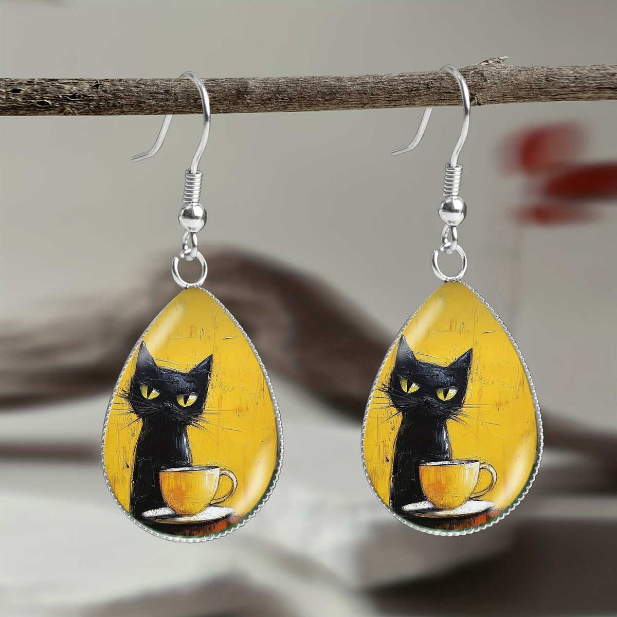 Cute Black Cat Drop Earrings