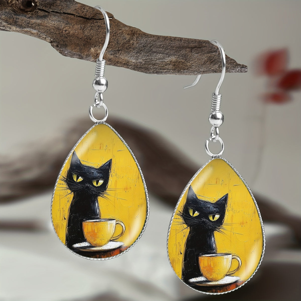 Cute Black Cat Drop Earrings