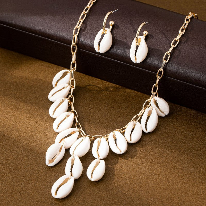 S925 Boho Cowrie Shell Necklace & Earring Set