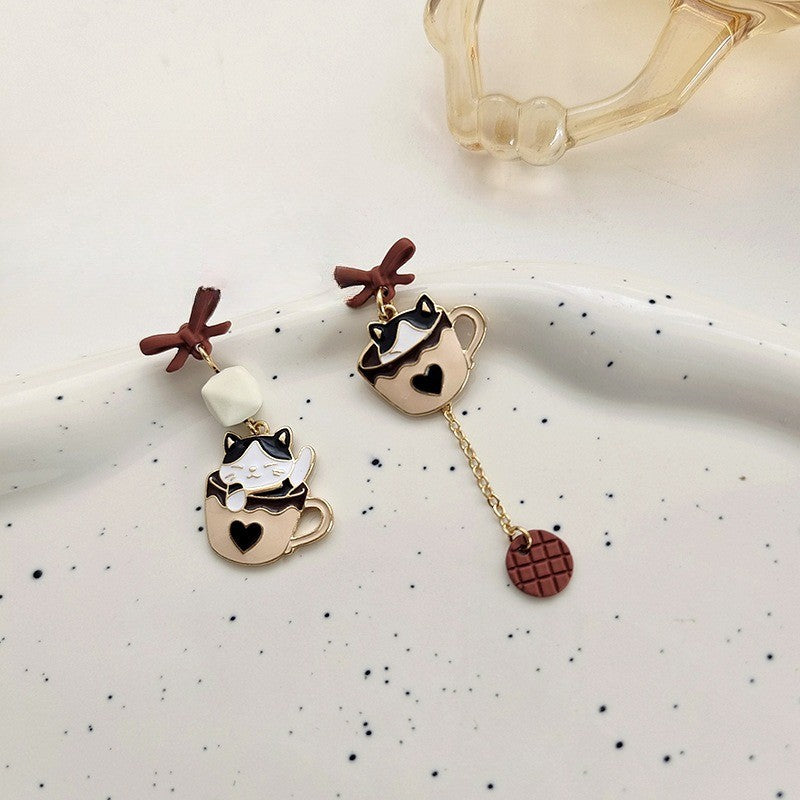 Dainty Cat Coffee Cup Earrings
