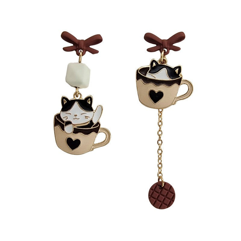 Dainty Cat Coffee Cup Earrings