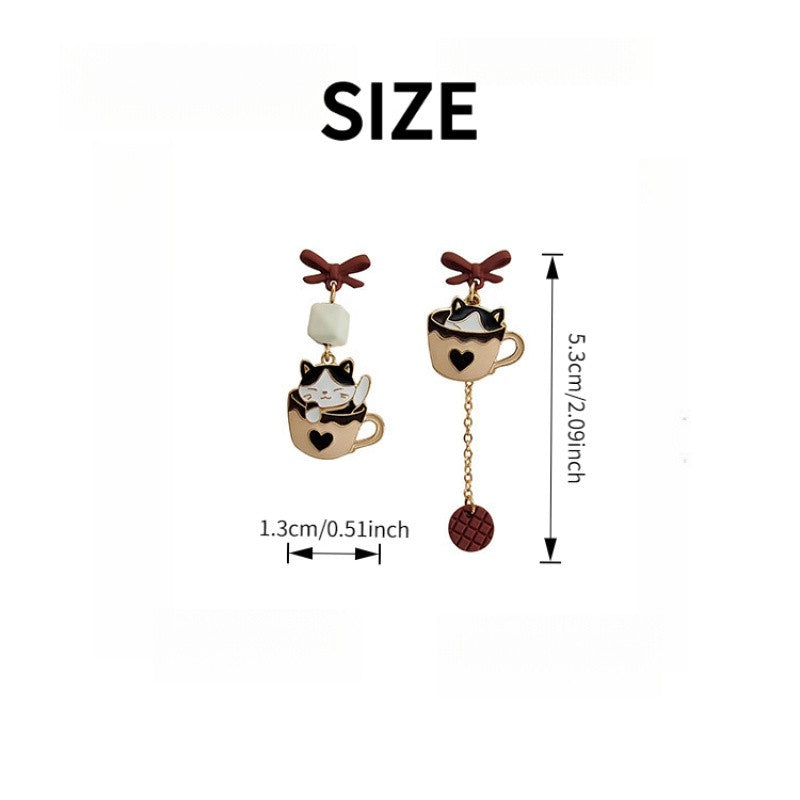 Dainty Cat Coffee Cup Earrings