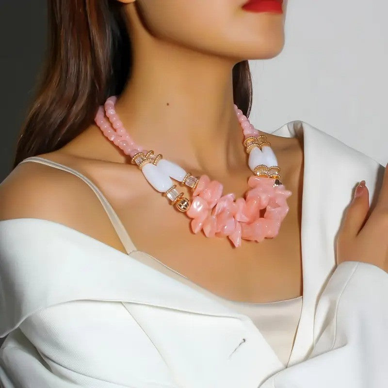 Boho Pink Resin Stone Layered Necklace