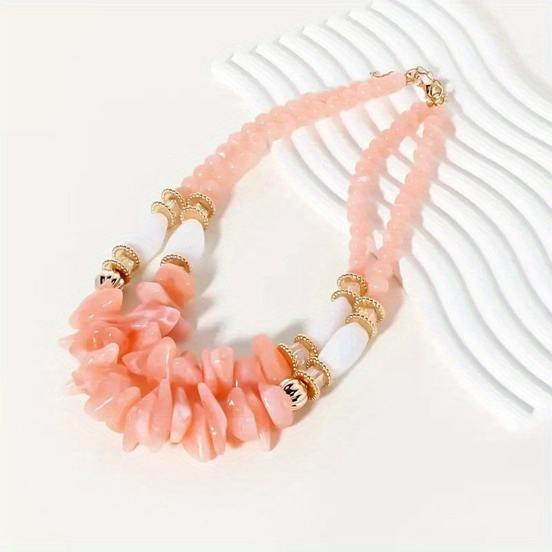 Boho Pink Resin Stone Layered Necklace