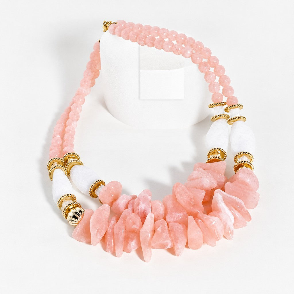 Boho Pink Resin Stone Layered Necklace