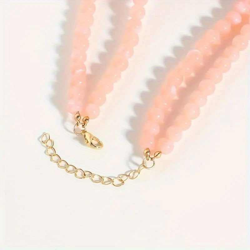 Boho Pink Resin Stone Layered Necklace