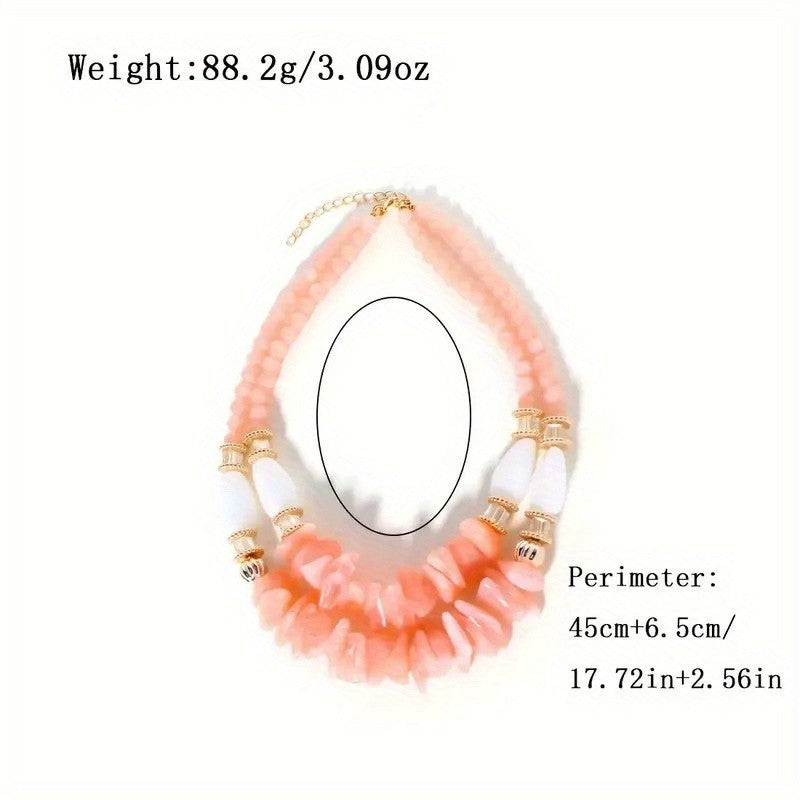 Boho Pink Resin Stone Layered Necklace
