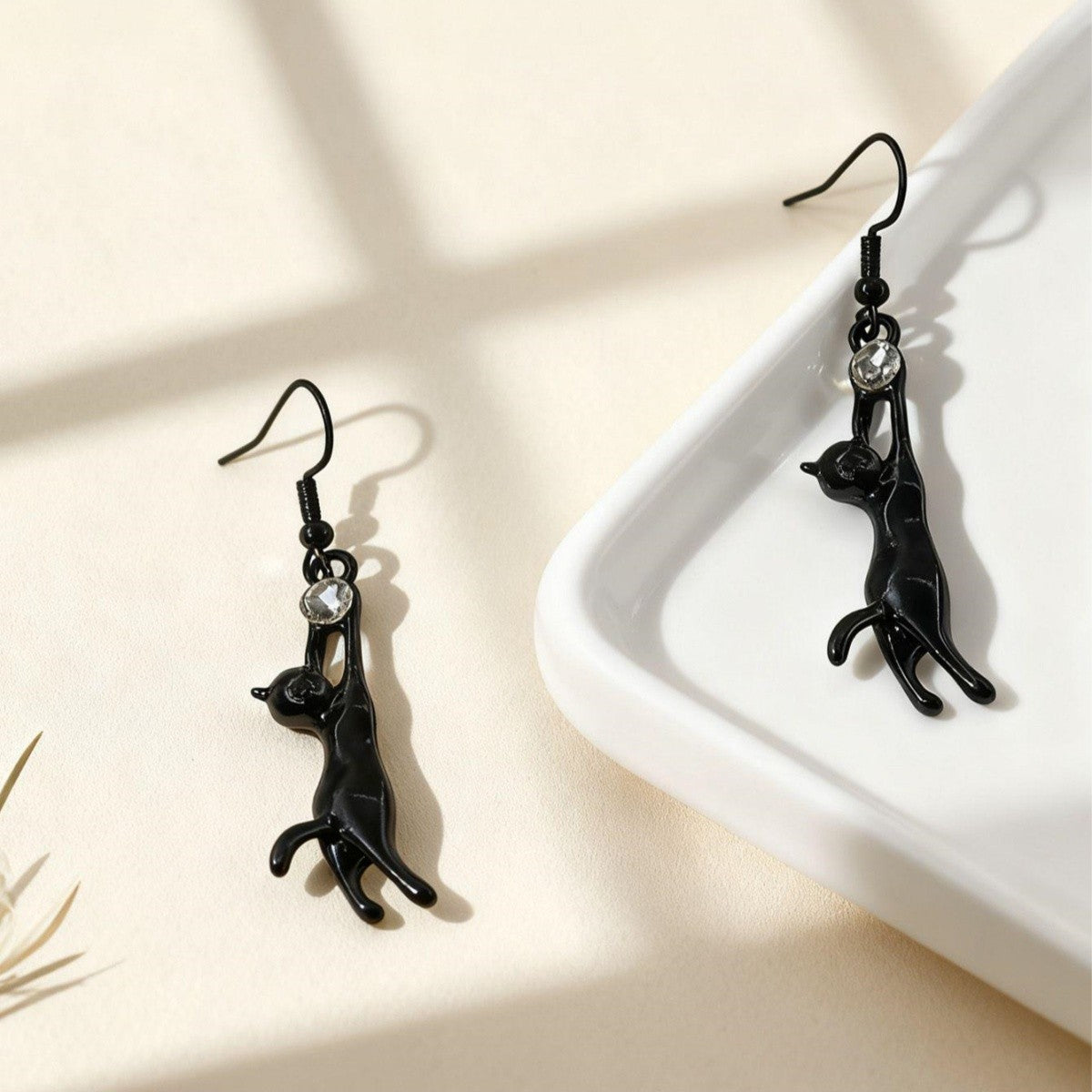 Quirky Black Cat Drop Earrings