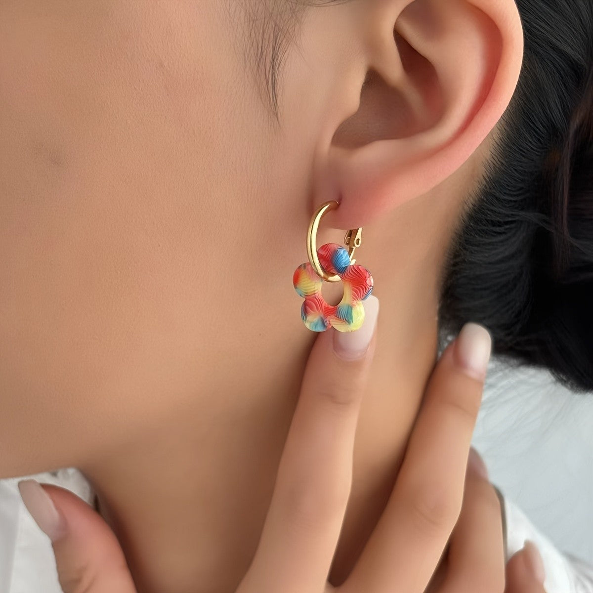 Colorful Acrylic Flower Hoop Earrings