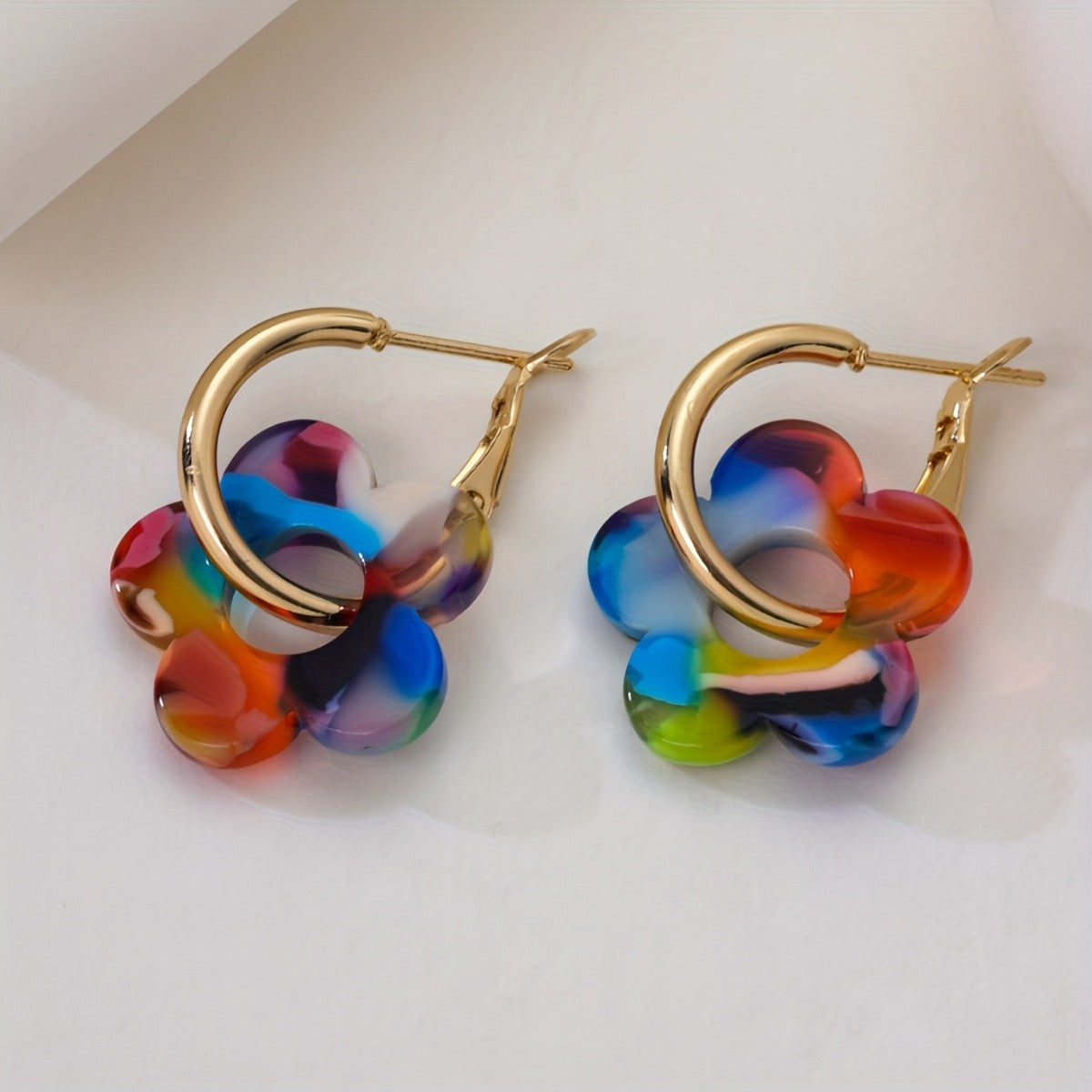 Colorful Acrylic Flower Hoop Earrings