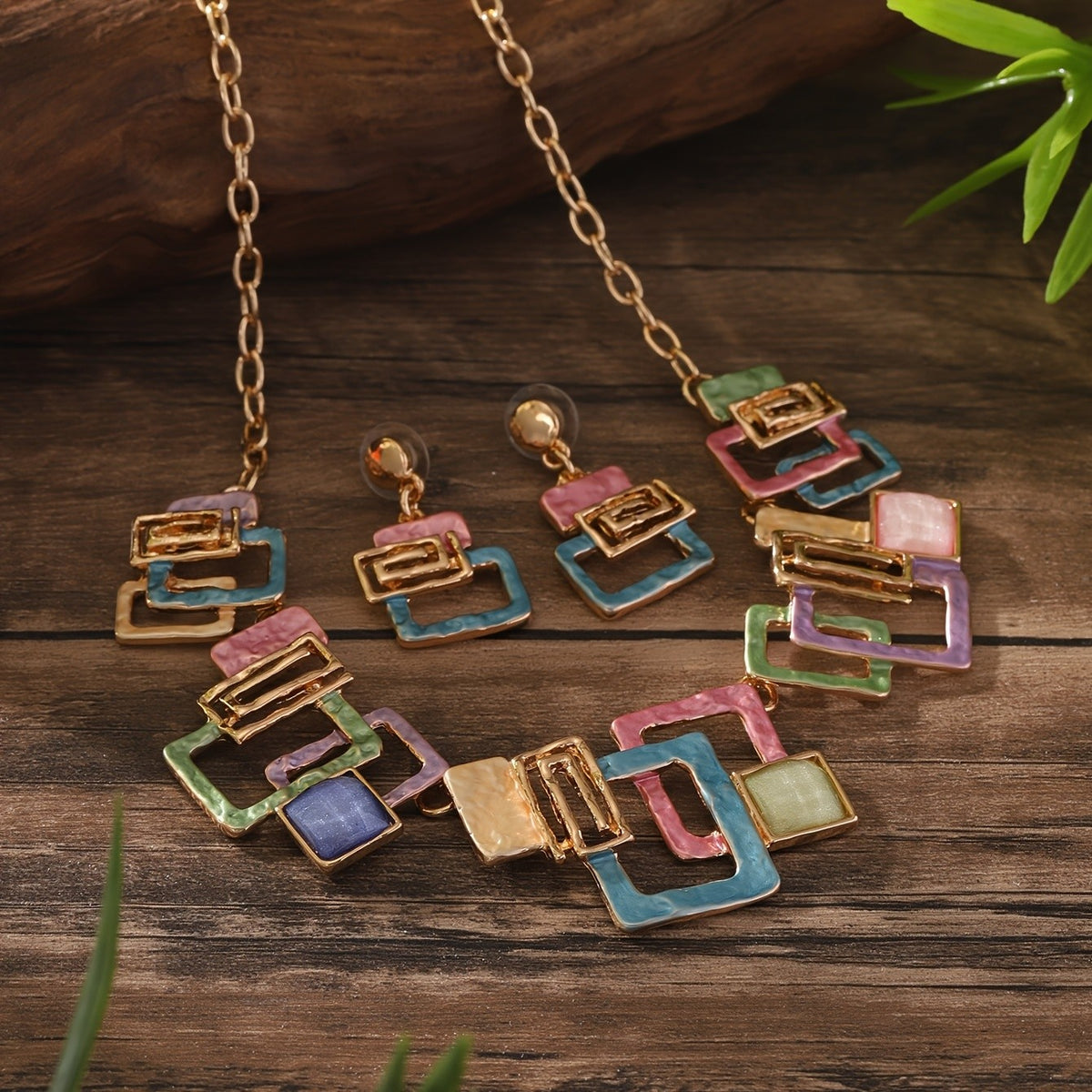Boho Colorful Geometric Necklace Set