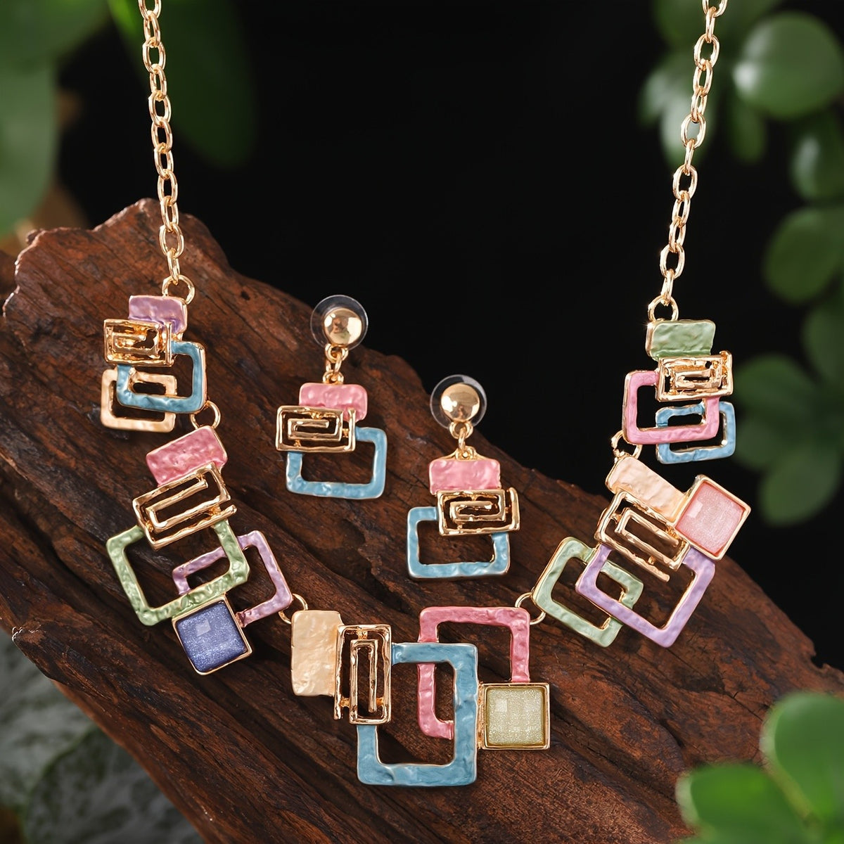 Boho Colorful Geometric Necklace Set