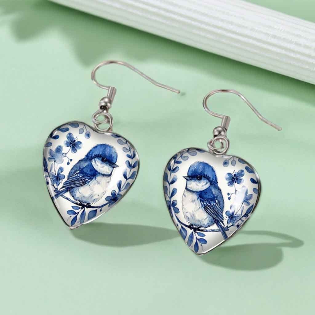 Elegant Bluebird Heart Earrings