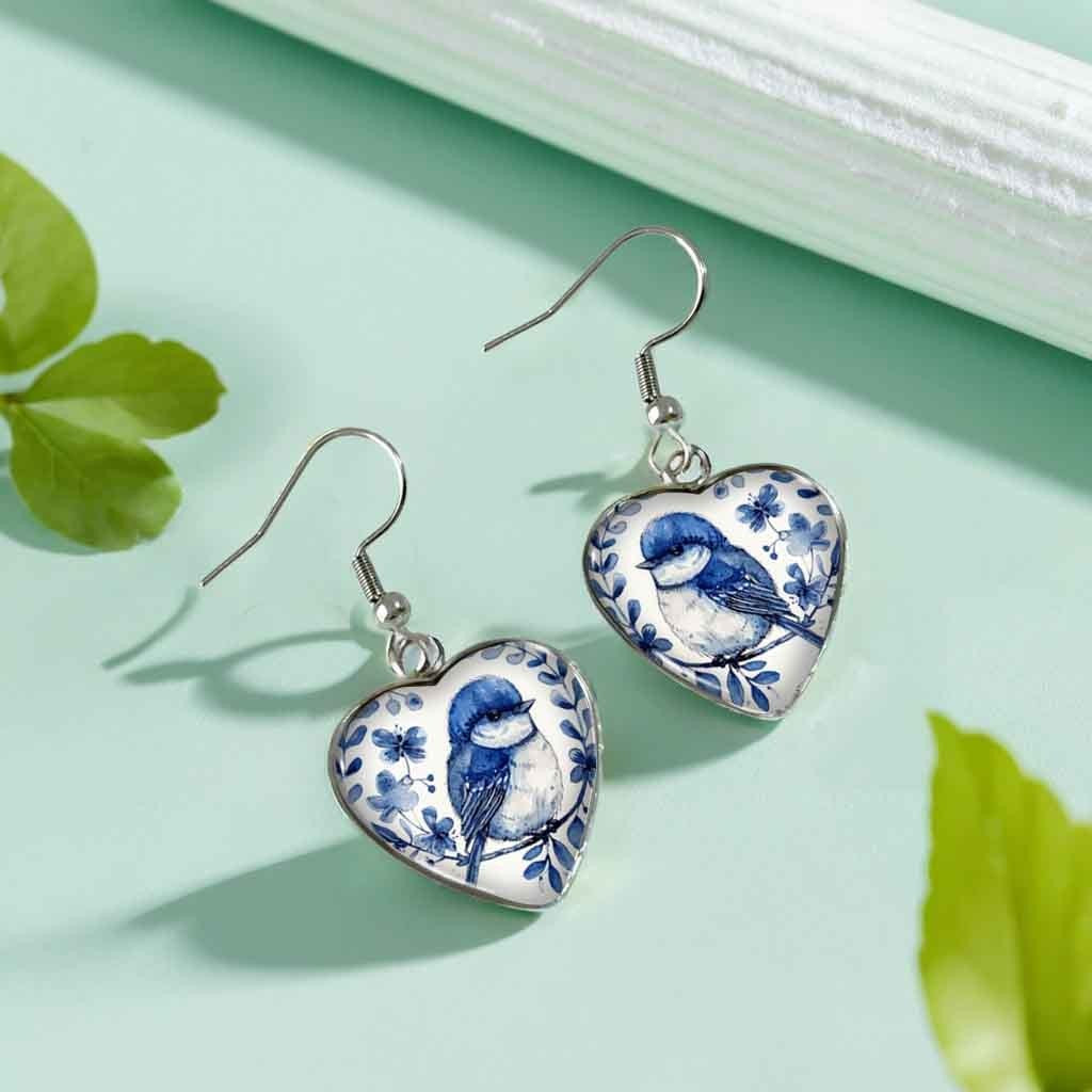 Elegant Bluebird Heart Earrings