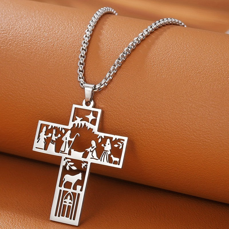 Classy Nativity Scene Cross Necklace