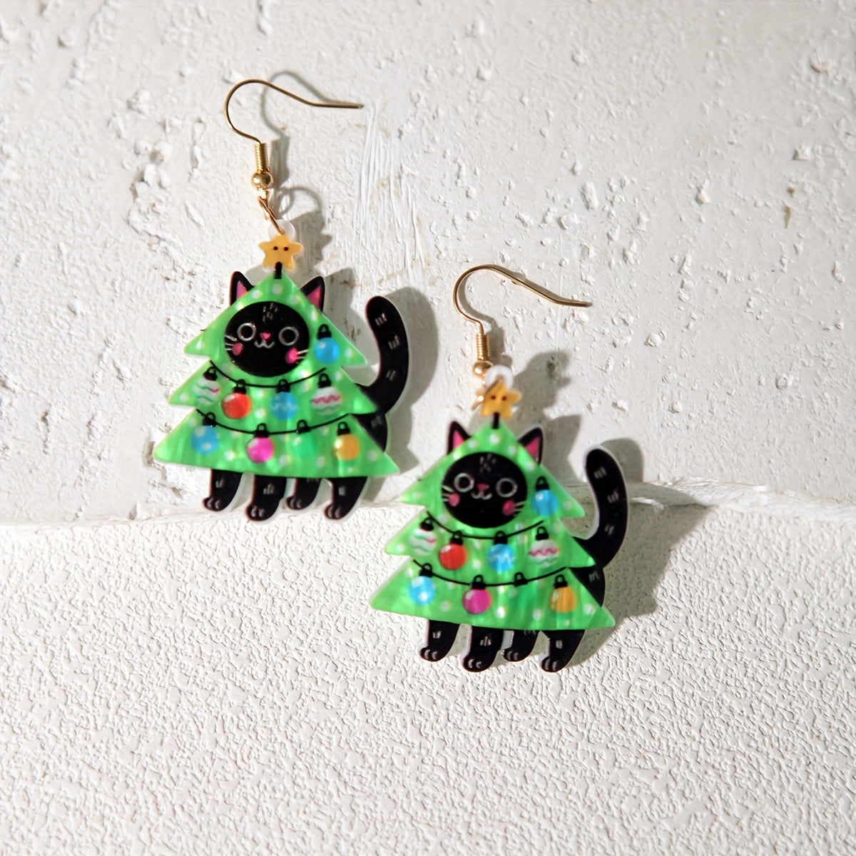 14k Cute Christmas Cat Earrings