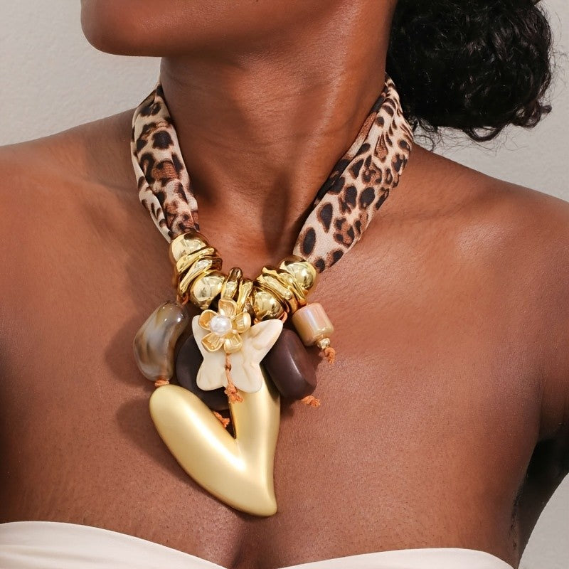 Boho Leopard Print Heart Necklace