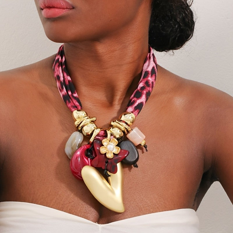Boho Leopard Print Heart Necklace