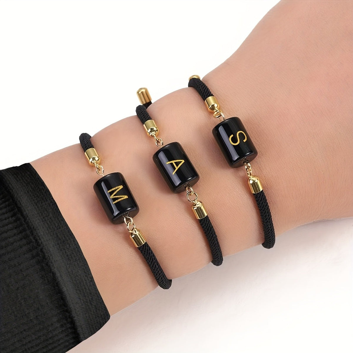 Adjustable Black Cord Initial Bracelet