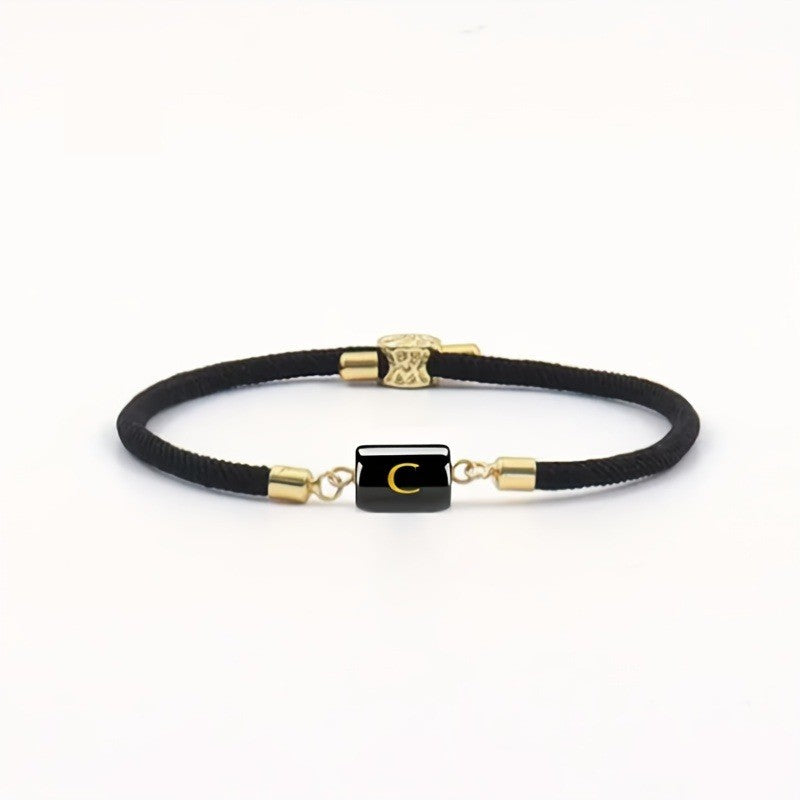 Adjustable Black Cord Initial Bracelet