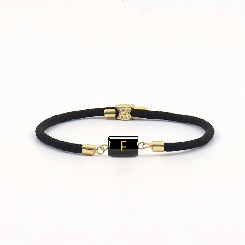 Adjustable Black Cord Initial Bracelet